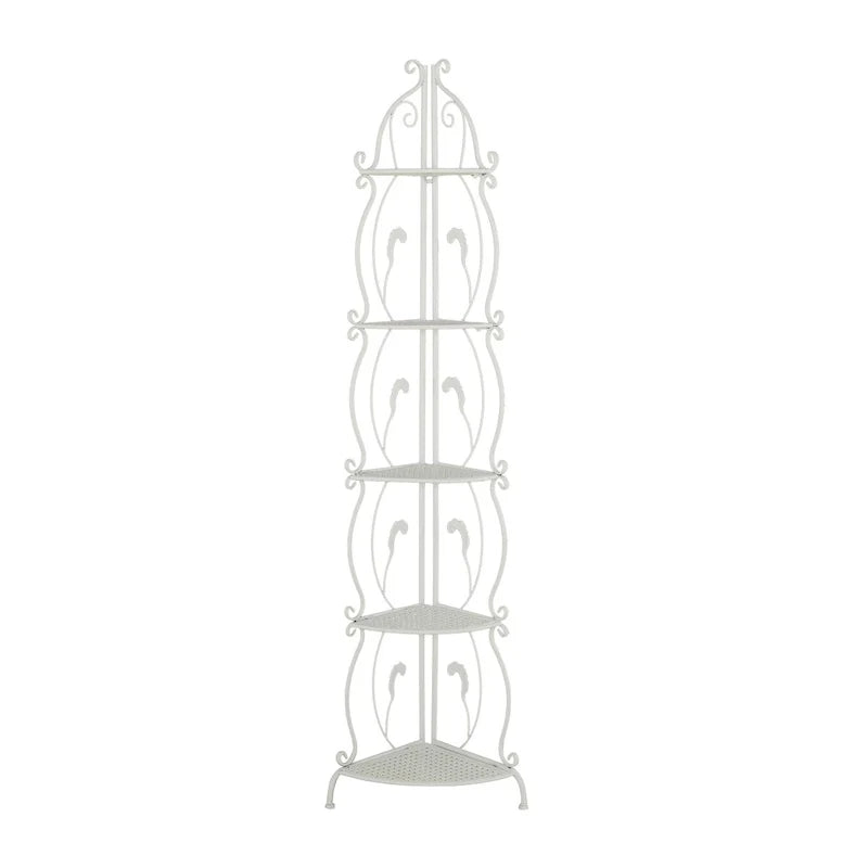 Metal Scroll Indoor Outdoor Tall Folding 5 Shelves Bakers Rack - Gold or White - Roche River Decor
