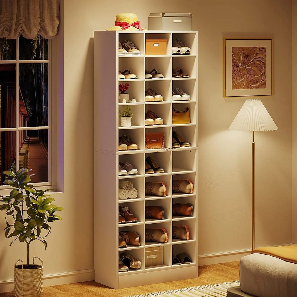 30 Pairs Tall Shoe Cabinet, 10 Tiers White Wooden Shoe Storage Rack for Closet, Entryway - 10-tier
