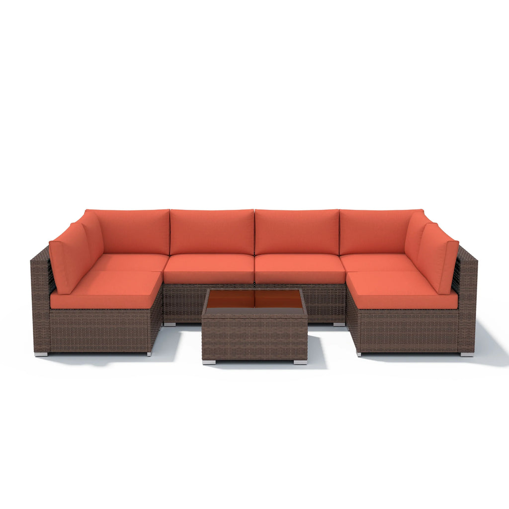 Wicker/ Steel 7-piece Outdoor Cushioned Sectional Sofa Set