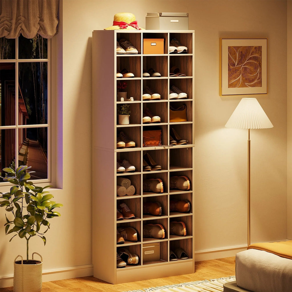 30 Pairs Tall Shoe Cabinet, 10 Tiers White Wooden Shoe Storage Rack for Closet, Entryway - 10-tier