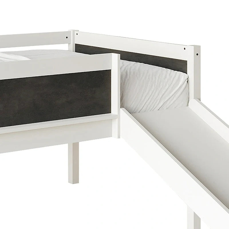 CraftPorch Classic Twin Low Loft Bed with Chalkboard, Slide and Ladder