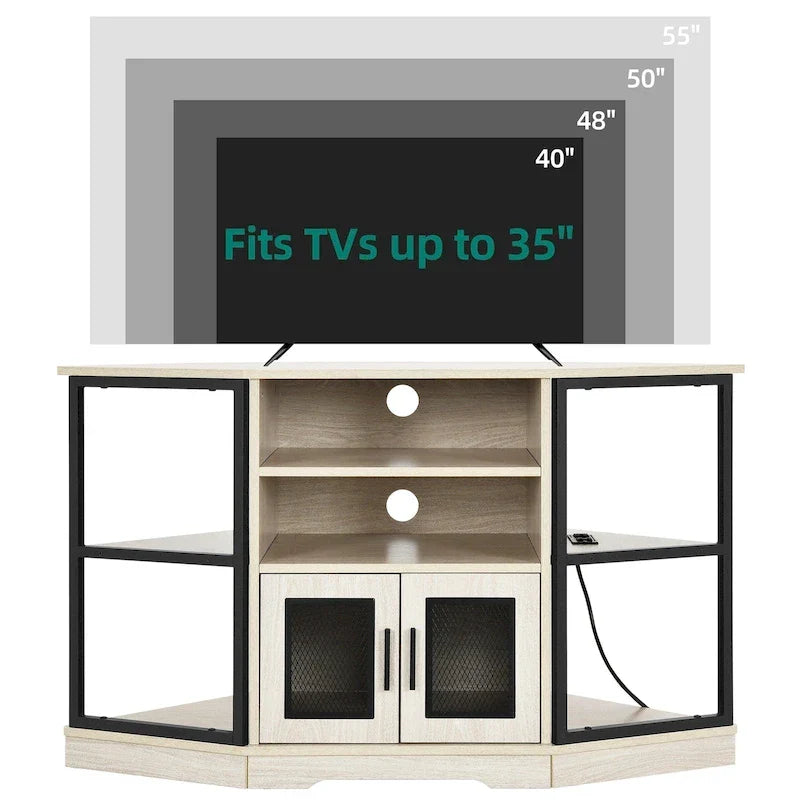 Farmhouse Corner TV Stand Entertainment Center Media Console for TVs up to 55 with Power Outlet