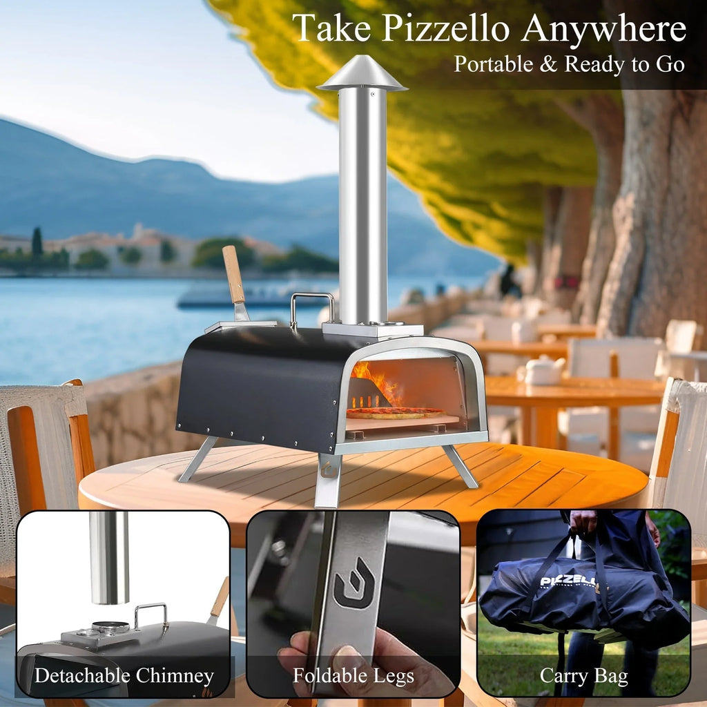 Multi-Fuel Outdoor Pizza Oven Stonebaked Pizza Maker with Gas Burner & Wood Box - 12 inch