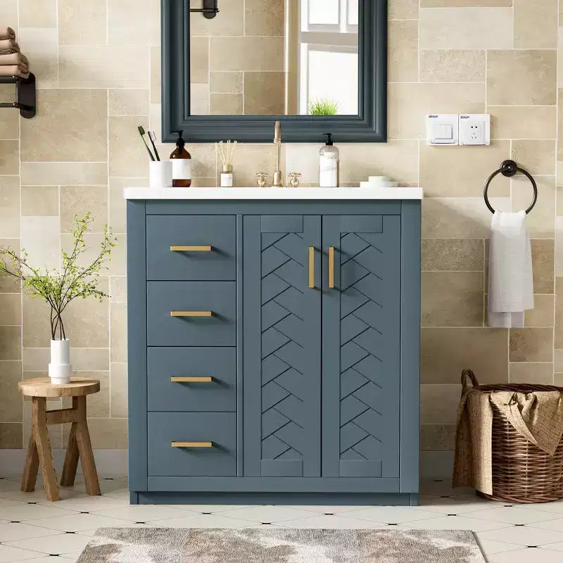 30 Single Sink Bathroom Vanity with Cabinet & 3 Drawers ??Black / Blue / Green / Indigo / White