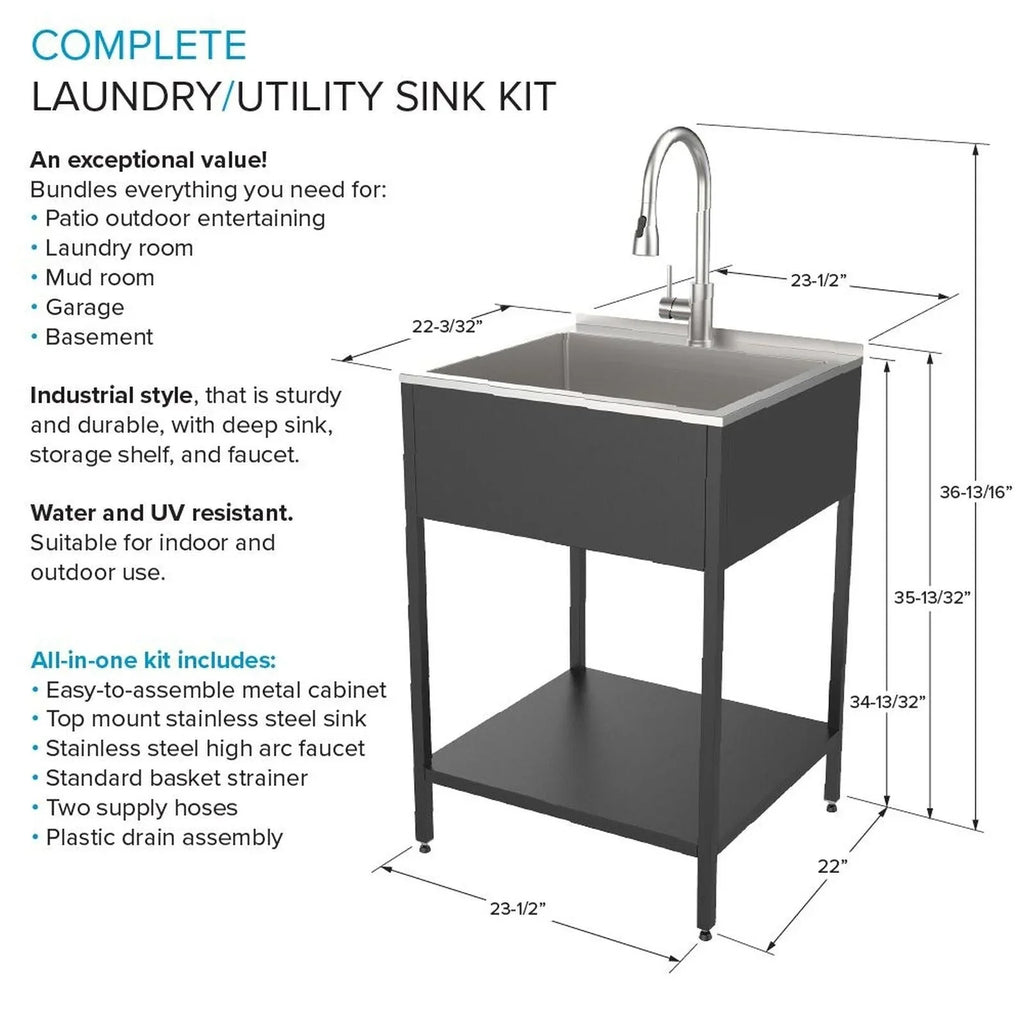 24-in W x 22-in D x 35-in H Stainless Steel Laundry Sink and Wash Stand