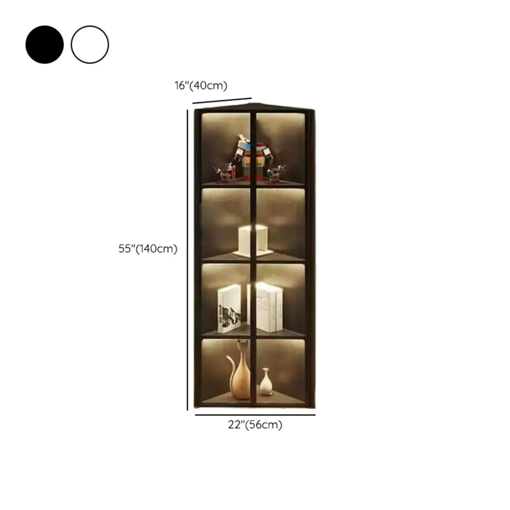 Modern Grey Metal Wood Corner Display Cabinet with Glass Door