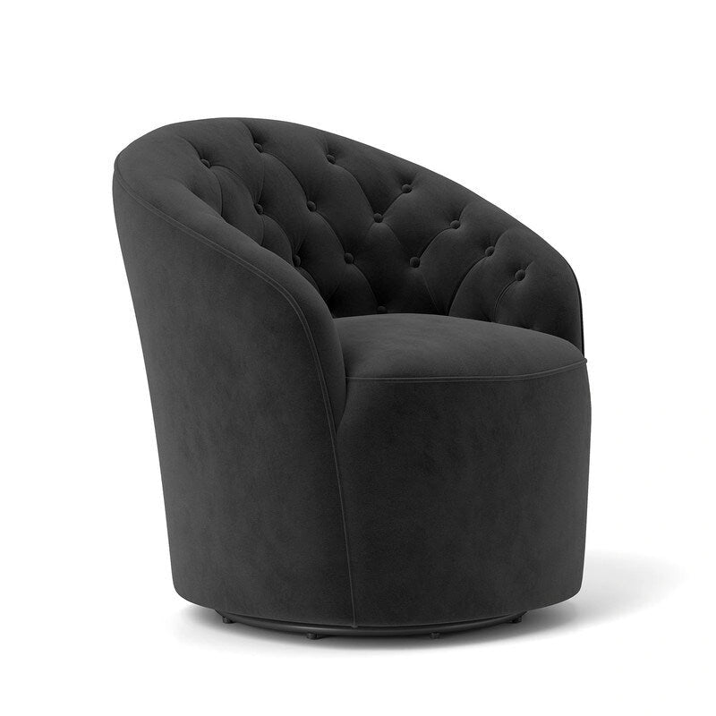 SEYNAR Modern Velvet Upholstered 360 Degree Swivel Barrel Chair with Button Tufted Back Set of 2