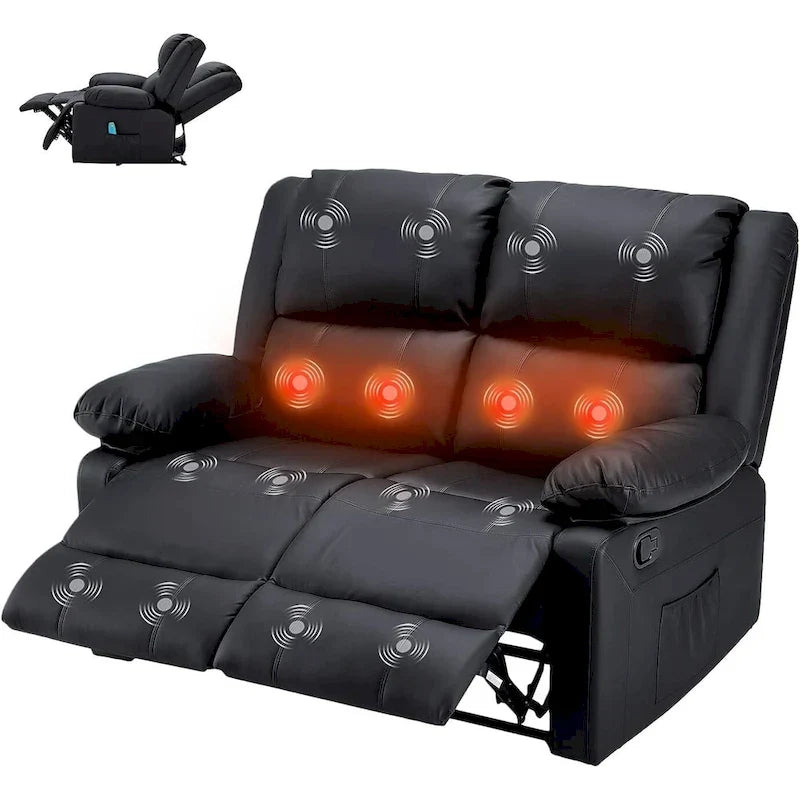2-Seater Recliner Loveseat with Heat and Massage Function
