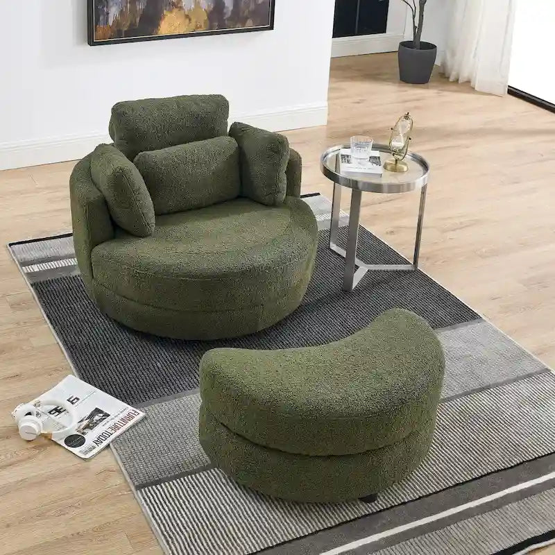 Fauteuil crapaud pivotant surdimensionné avec pouf de rangement lune