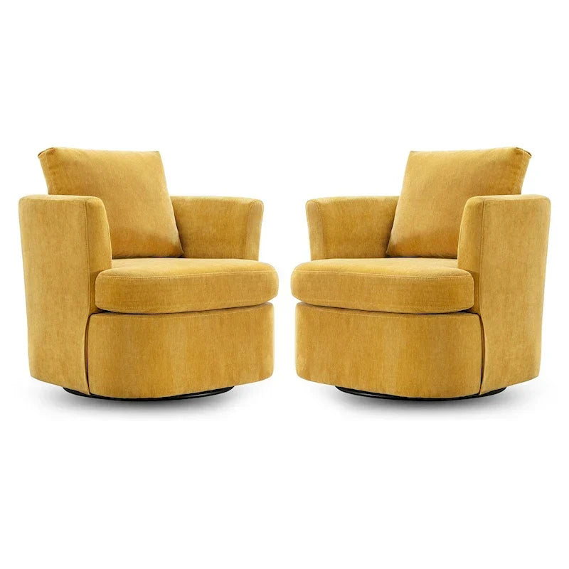 Modern Chenille Upholstered Swivel Accent Barrel Chair Set Modern Swivel Armchair for Living Room