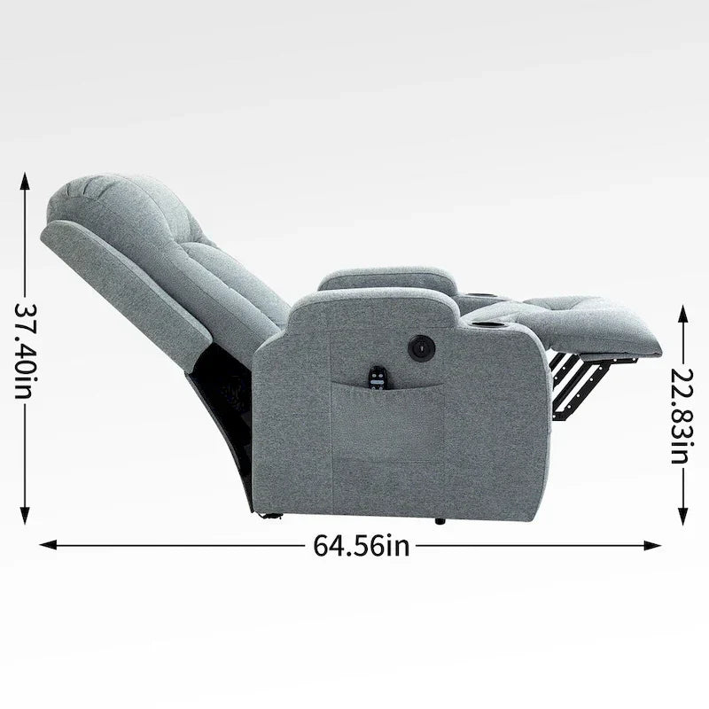 Power Lift Recliner Chair, Modern Single Motor Massage Sofa Chair with Lumbar Heating, USB Charging Port, Cup Holders