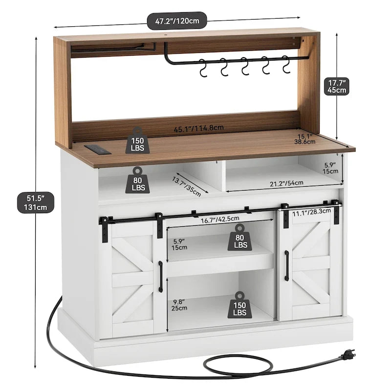 Moasis Farmhouse Coffee Bar Cabinet - 15.1D x 47.2W x 51.5H