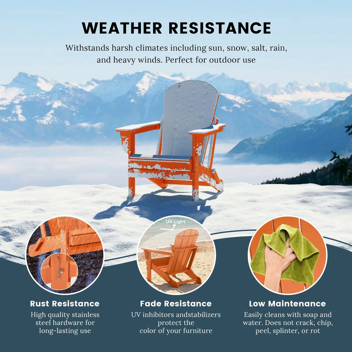 Polytrends Laguna Fade Resistant All Weather Outdoor Patio Folding Adirondack Chair