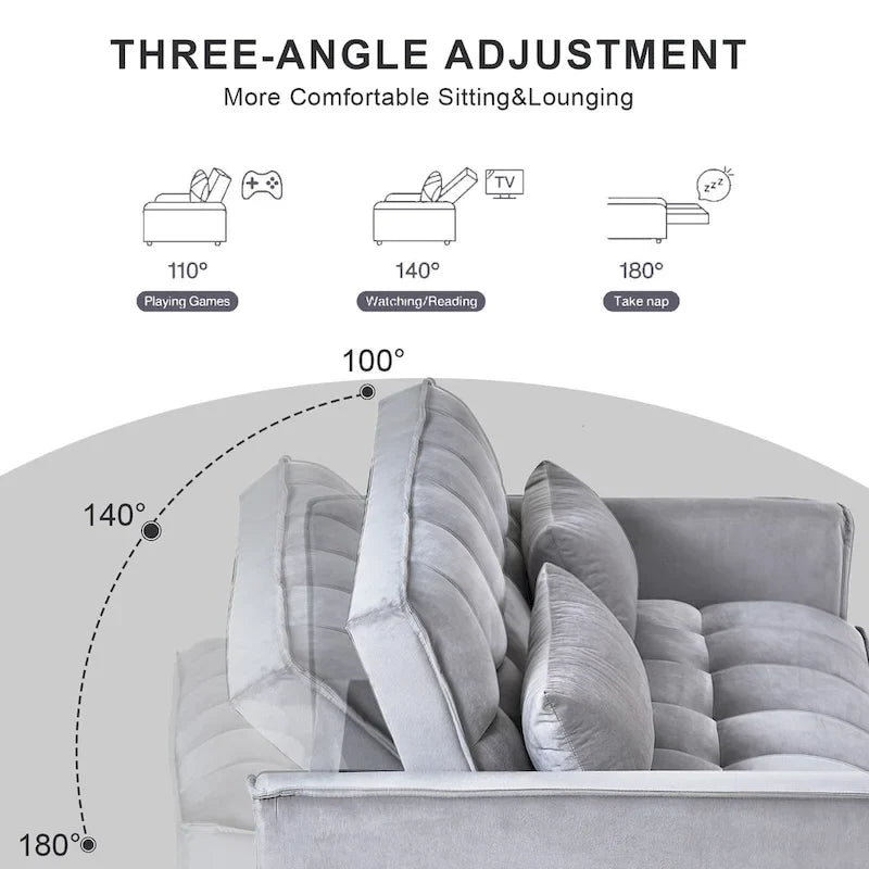 Modern Velvet Futon Loveseat with Reclining Backrest & Pockets, Seats 2 ââ‚?Dark Gray / Light Gray / Blue / Black