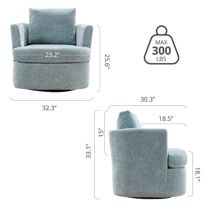 Modern Chenille Upholstered Swivel Accent Barrel Chair Set Modern Swivel Armchair for Living Room