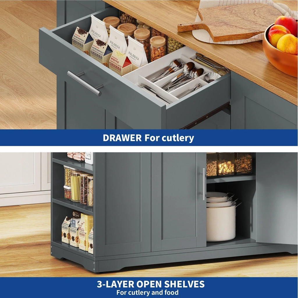 Moasis 53-inch Rolling Kitchen Island Storage Cabinet Portable Mobile Kitchen Cart