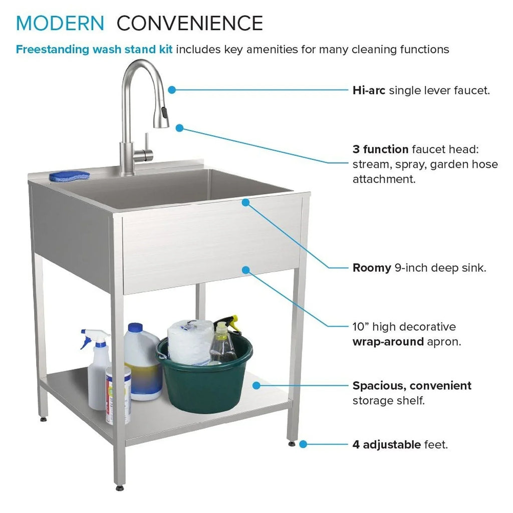 24-in W x 22-in D x 35-in H Stainless Steel Laundry Sink and Wash Stand