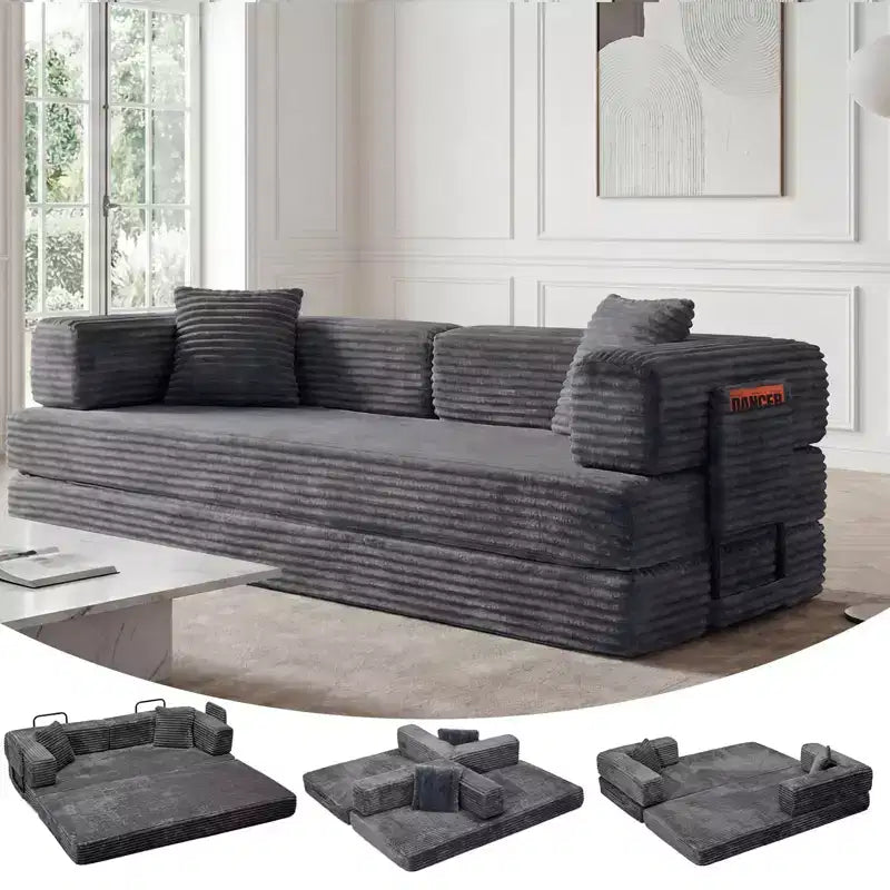 80.7 5-in-1 Convertible Sleeper Sofa Bed ??Corduroy, 1200 lbs, No Assembly