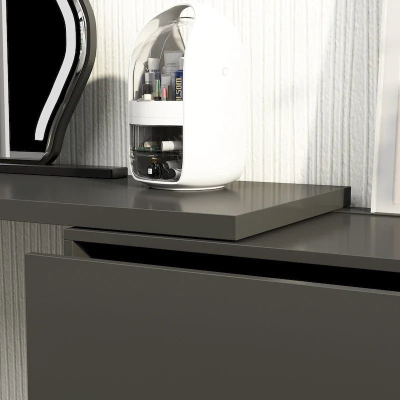 32.7H Rotating Dresser and Desk 6 Drawer Dresser Makeup Vanity White/Black
