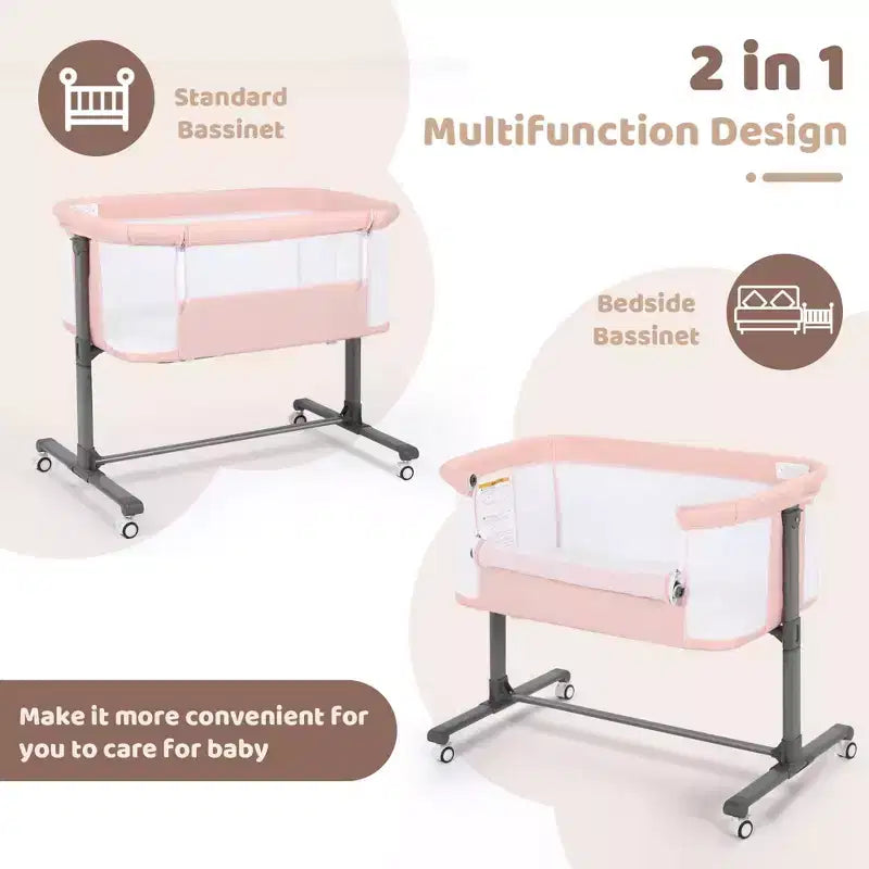 Baby Bassinet with Wheels ??Beige / Gray / Pink, Bedside Sleeper, for 1 Baby