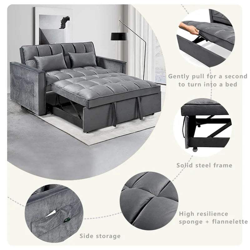 Modern Velvet Futon Loveseat with Reclining Backrest & Pockets, Seats 2 ââ‚?Dark Gray / Light Gray / Blue / Black