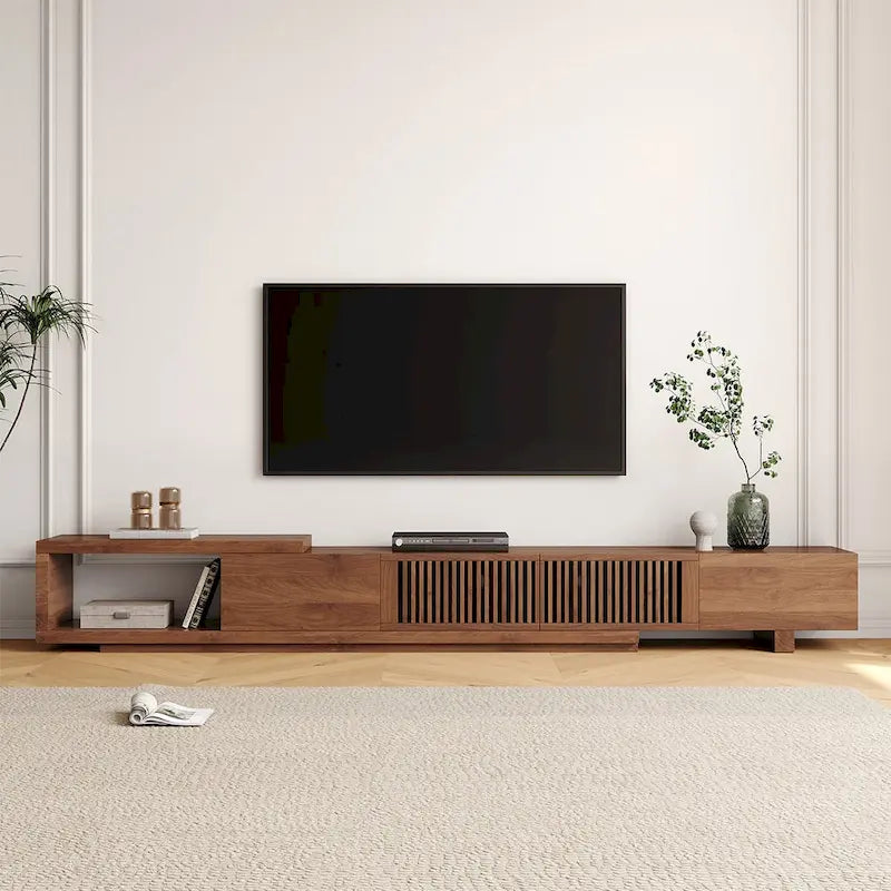 Modern Retractable & Extendable TV Stand with 4 Drawers, Up to 103 Inches - 78.54D x 15.74W x 13.78H