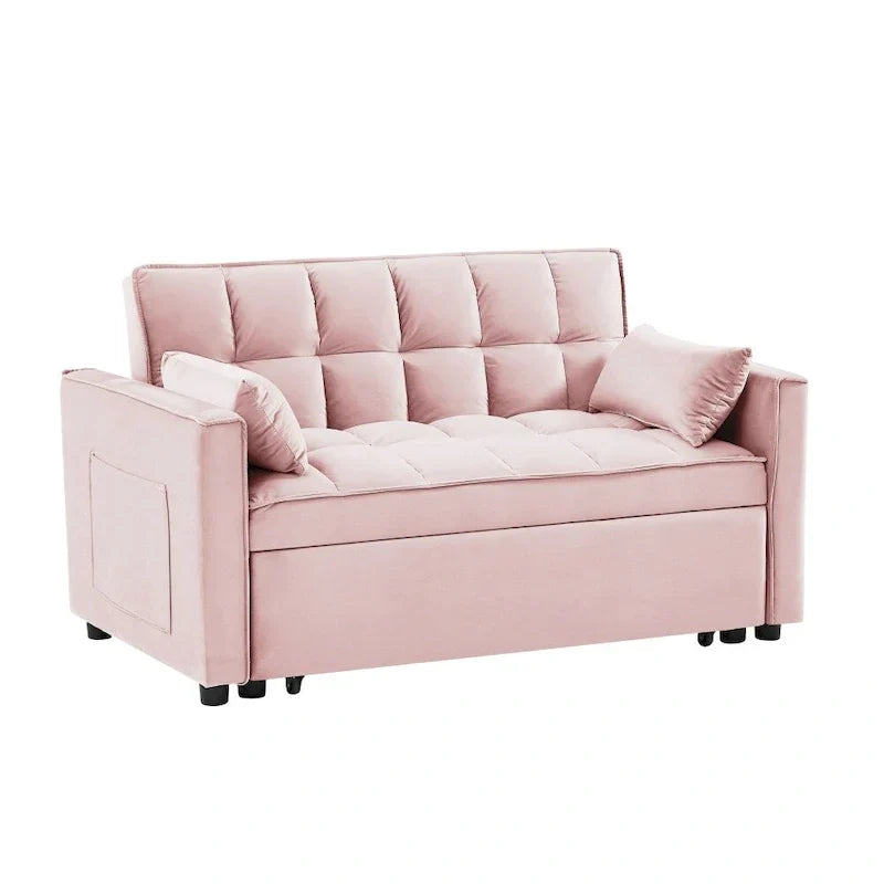 3 in 1 Convertible Velvet Sofa Couch w/Pullout Bed and Reclining Backres