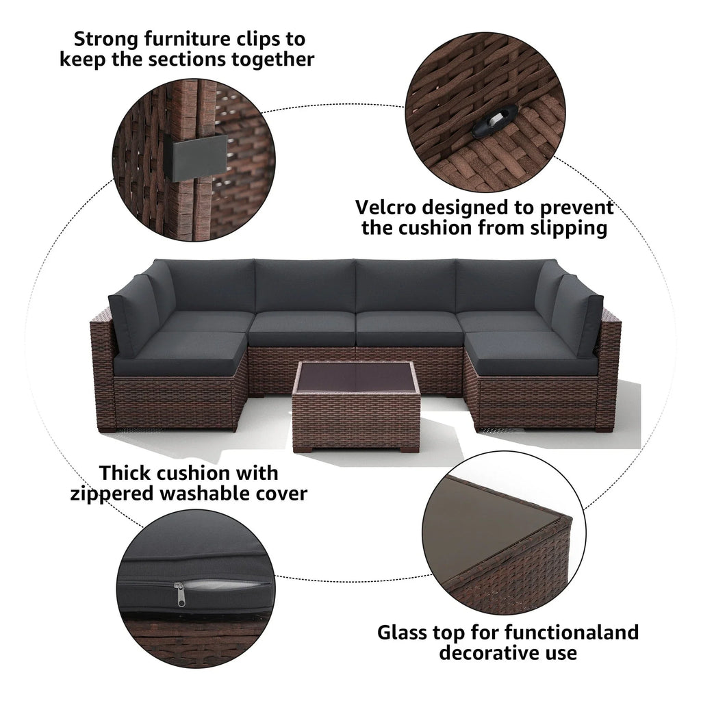 Wicker/ Steel 7-piece Outdoor Cushioned Sectional Sofa Set