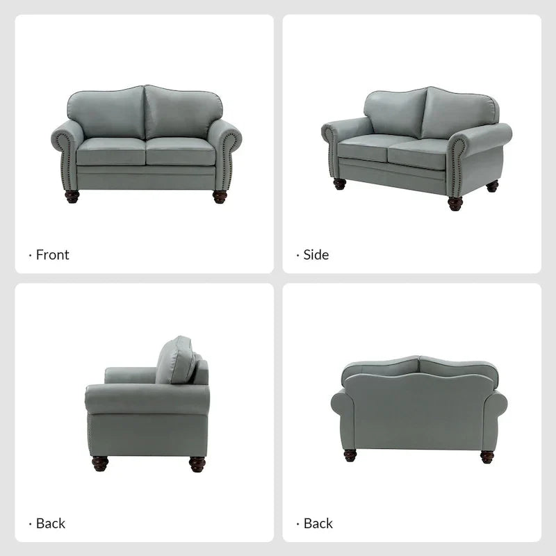 Transitional Genuine Leather Sofa With Tufted Back