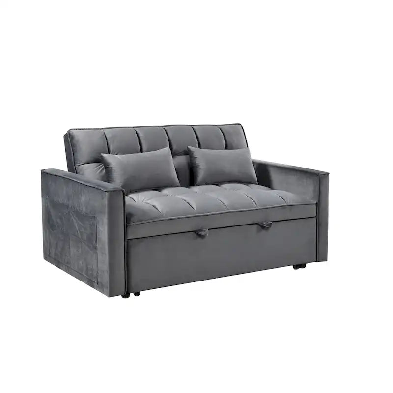 Modern Velvet Futon Loveseat with Reclining Backrest & Pockets, Seats 2 ââ‚?Dark Gray / Light Gray / Blue / Black