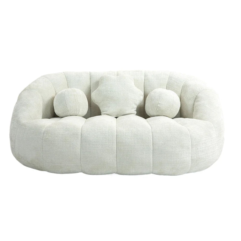 White 63.78  Chenille Upholstered Lounge Chair with High Density Foam