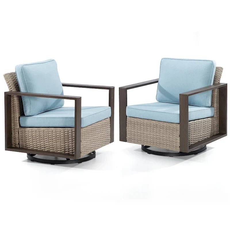 Cozywor 2-Piece Patio Wicker Outdoor Rocking Chair with Metal Frame and Cushions