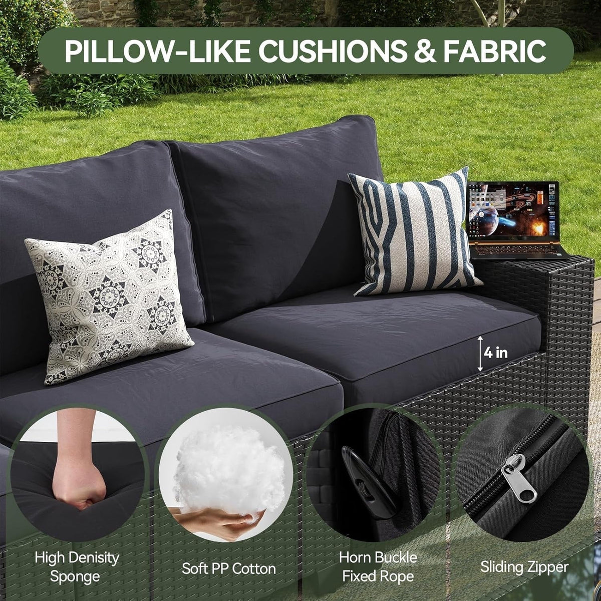 Outdoor Patio Furniture Sets with 4in Thicken Cushion