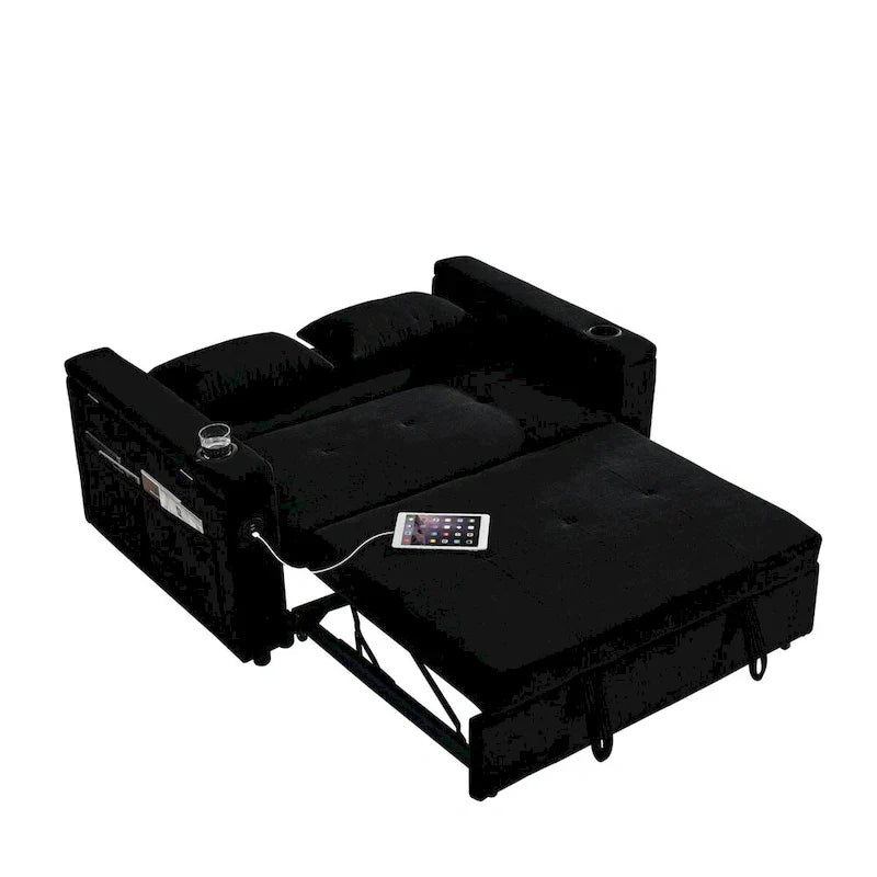 54 Pull-Out Sleeper Sofa Bed, 2 Seat Recliner Sofa Bed with Storage, Lumbar Pillow, USB Power Outlet