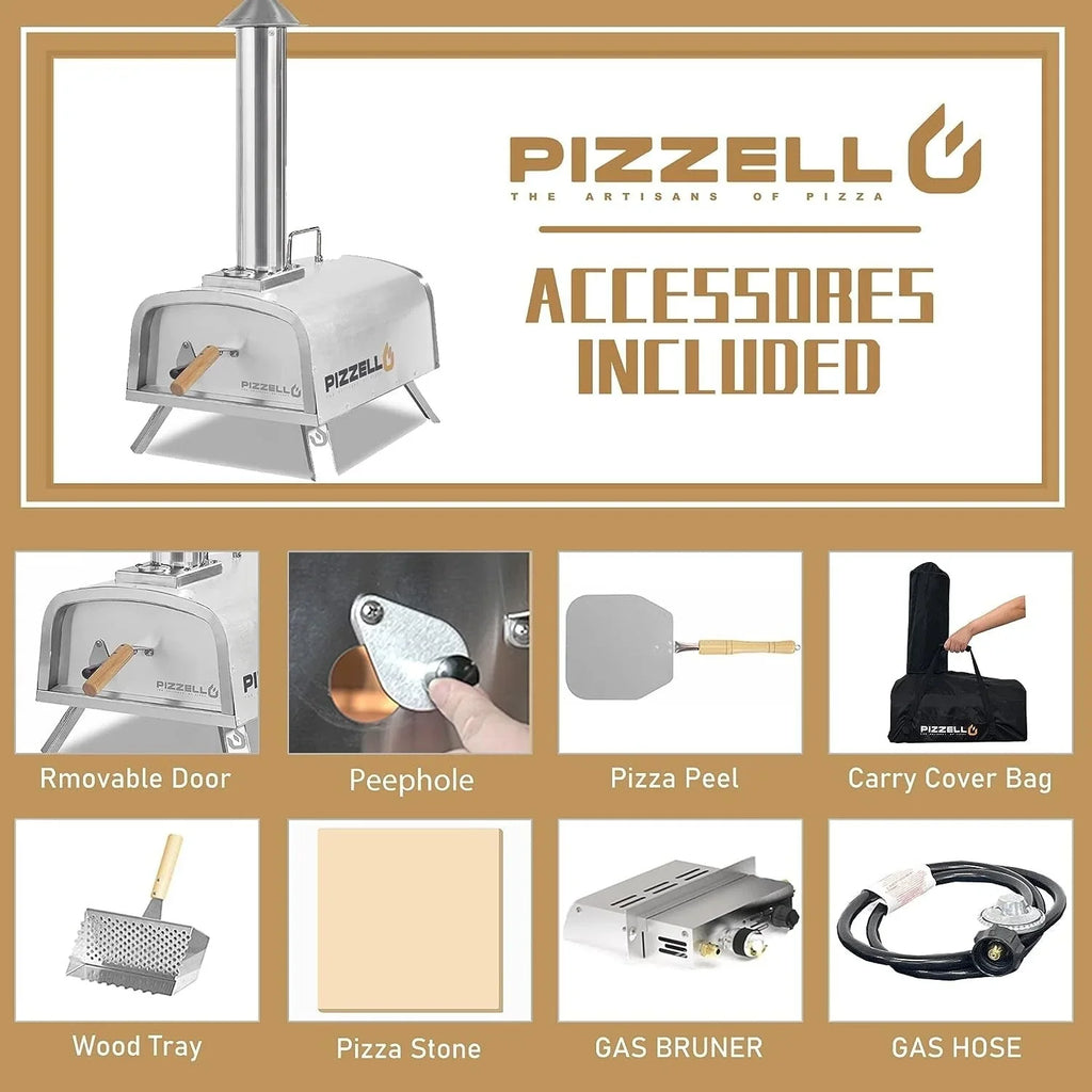 Multi-Fuel Outdoor Pizza Oven Stonebaked Pizza Maker with Gas Burner & Wood Box - 12 inch