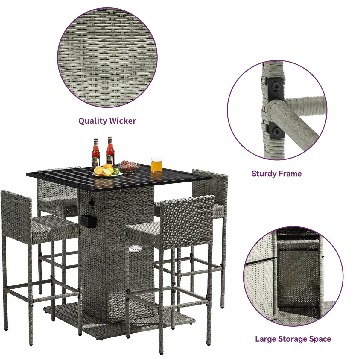 Moasis 5-Piece Outdoor Furniture Wicker Bar Set - 5 PCS