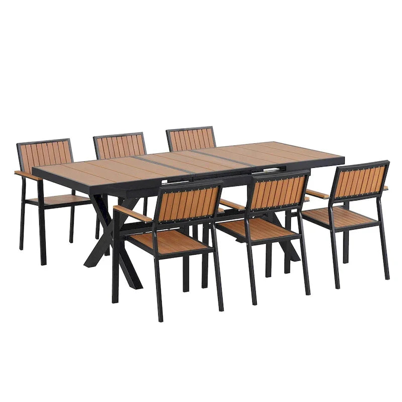 7-Piece Outdoor Extendable Dining Set with Extendable Table and 6 Armrest Chair