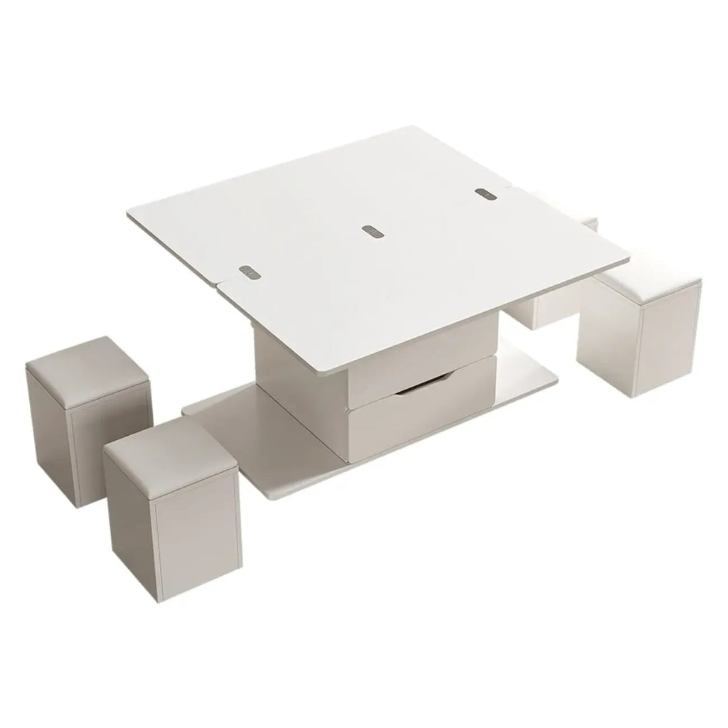 Foldable Lift-Top Coffee Table with 4 Stools & Storage