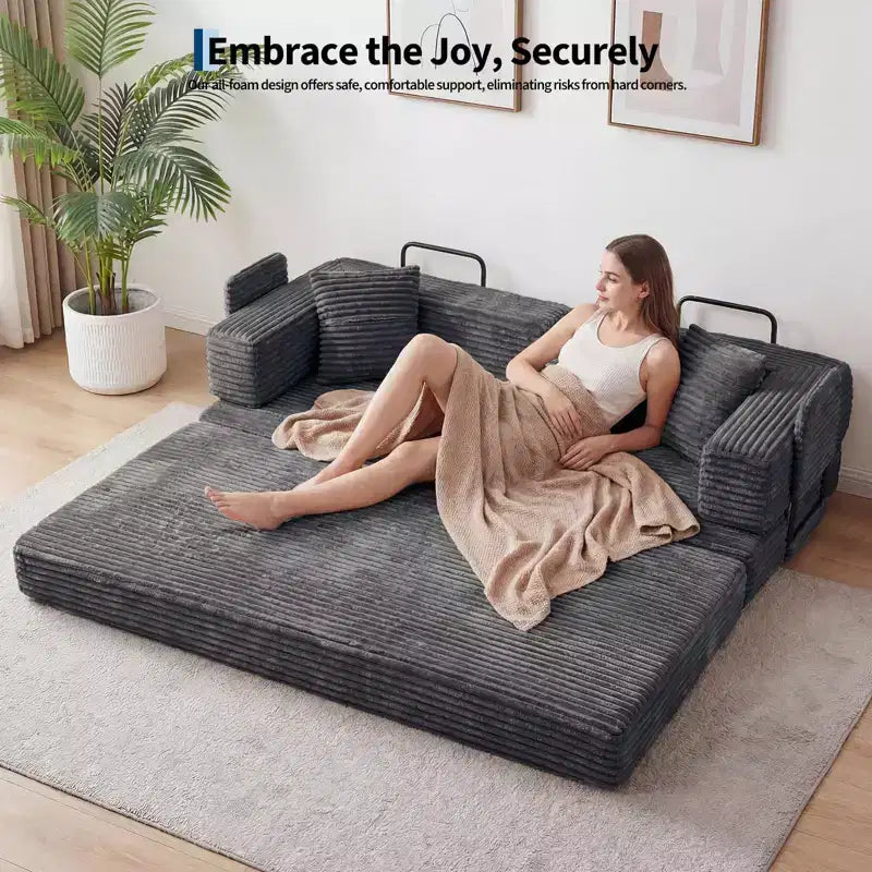 80.7 5-in-1 Convertible Sleeper Sofa Bed ??Corduroy, 1200 lbs, No Assembly
