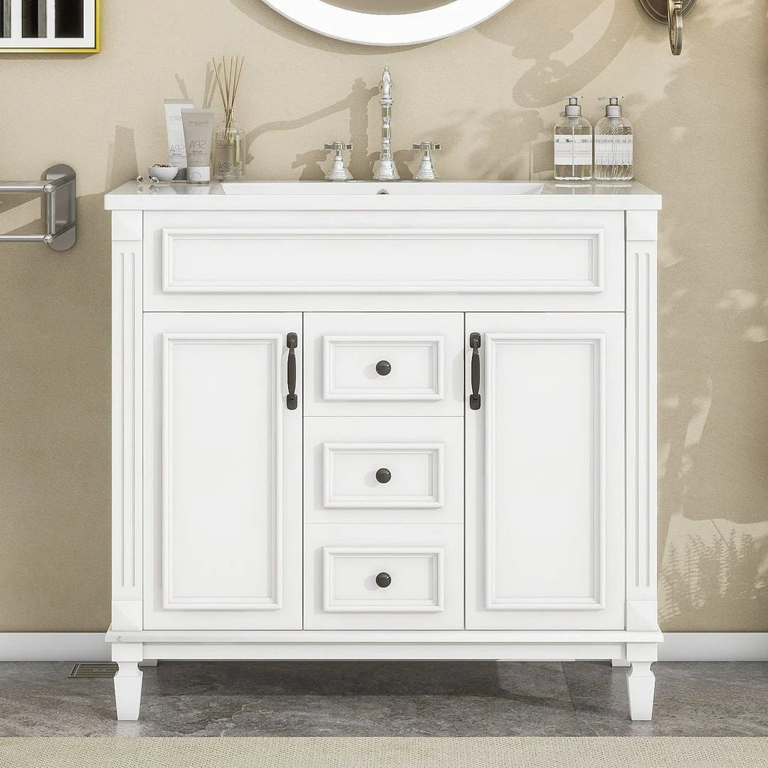 36'' Modern Bathroom Vanity with Top Sink and Mirror Cabinet,2 Doors and 2 Drawers