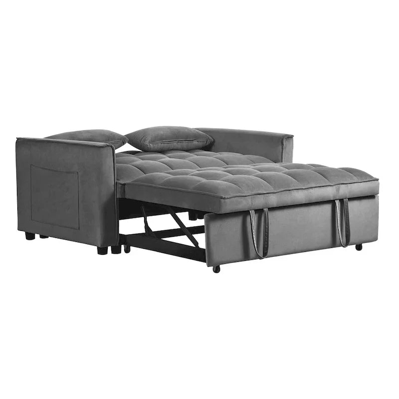 Modern Velvet Futon Loveseat with Reclining Backrest & Pockets, Seats 2 ââ‚?Dark Gray / Light Gray / Blue / Black