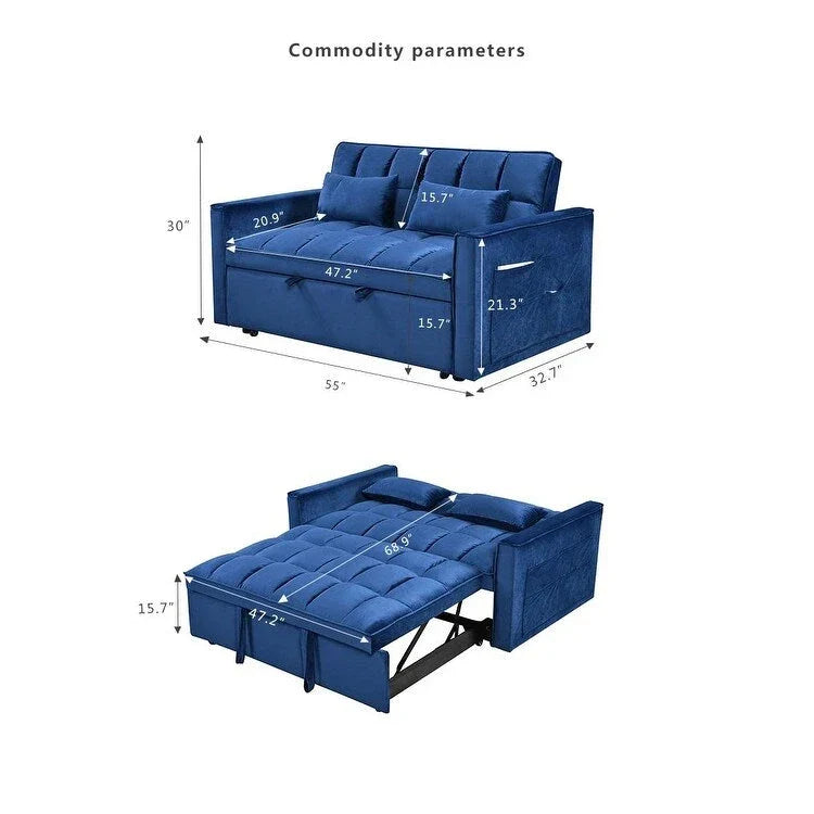 Modern Velvet Futon Loveseat with Reclining Backrest & Pockets, Seats 2 ââ‚?Dark Gray / Light Gray / Blue / Black