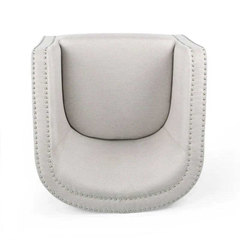 Swivel Accent Chair, Classic Round Barrel Style, Wheat Beige Fabric