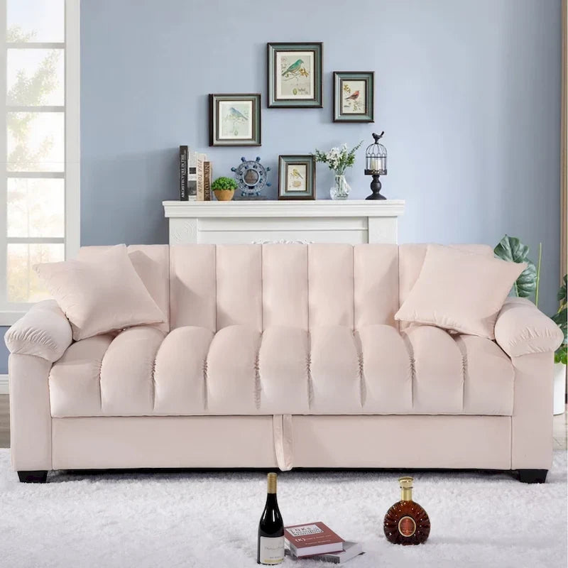 82.7 Velvet Storage Convertible Sofa Sleeper Couch with 2 Pillows
