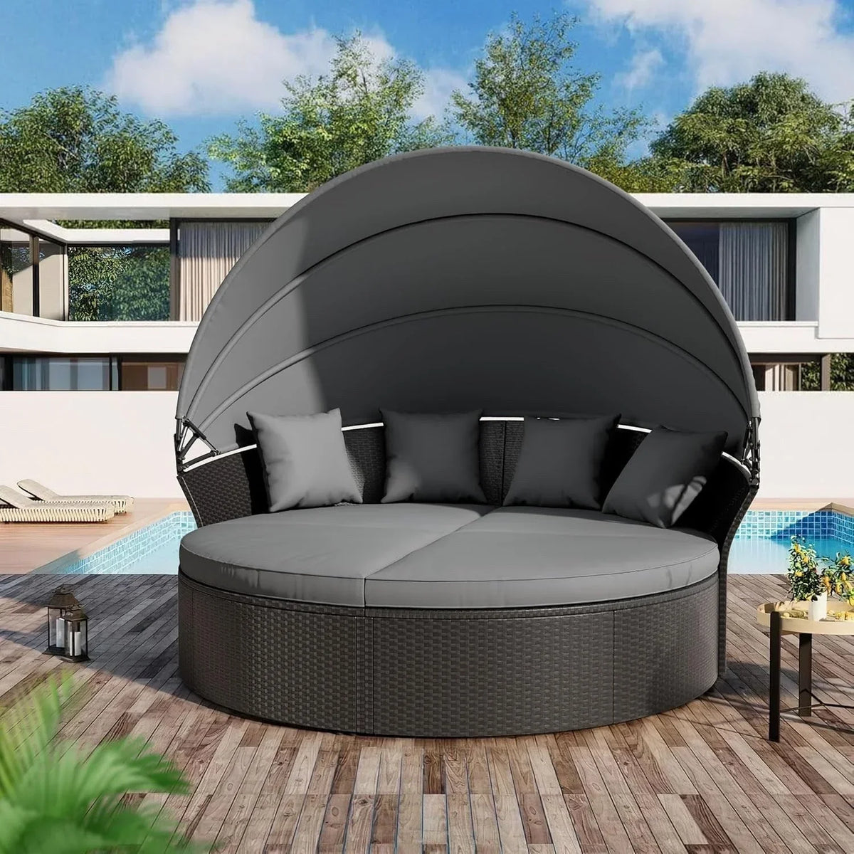 Nuon 4-Piece/5Piece Outdoor Patio Conversation Set Wicker Daybed Set with Canopy by Havenside Home