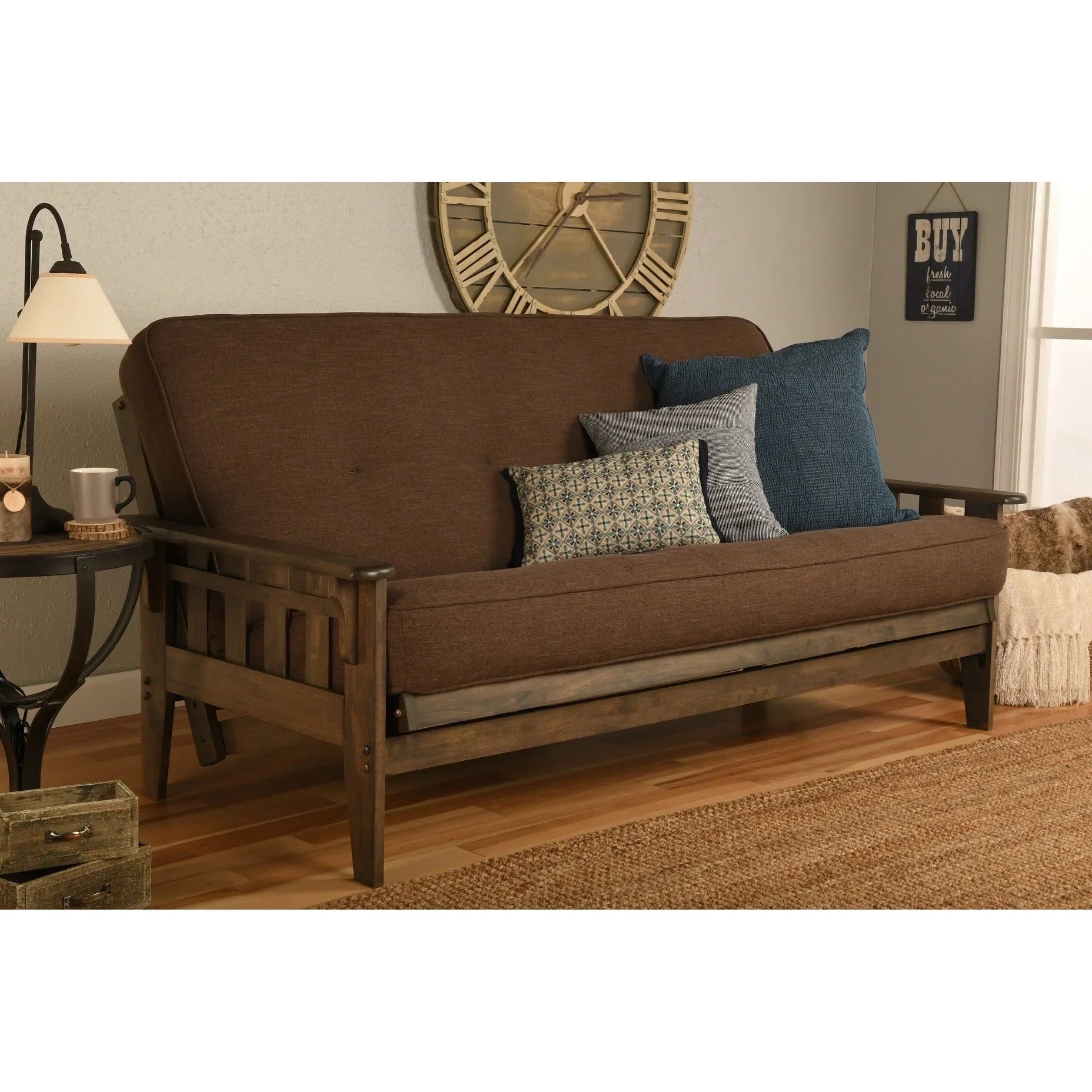 Full-size Rustic Walnut Futon Set with Mattress