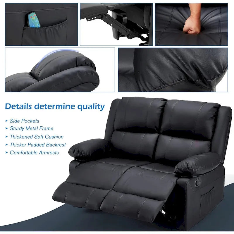 2-Seater Recliner Loveseat with Heat and Massage Function