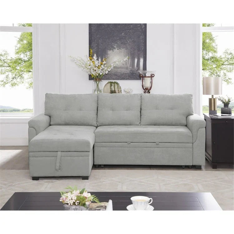 Canapé d'angle réversible convertible avec lit gigogne, méridienne de rangement et pieds durables