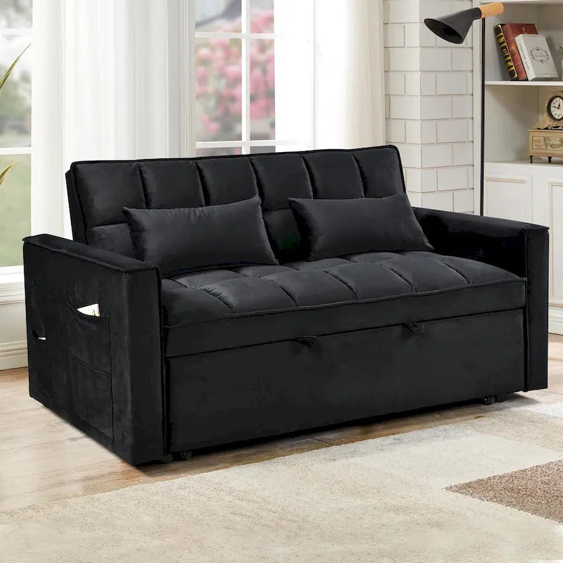 Modern Velvet Futon Loveseat with Reclining Backrest & Pockets, Seats 2 ââ‚?Dark Gray / Light Gray / Blue / Black
