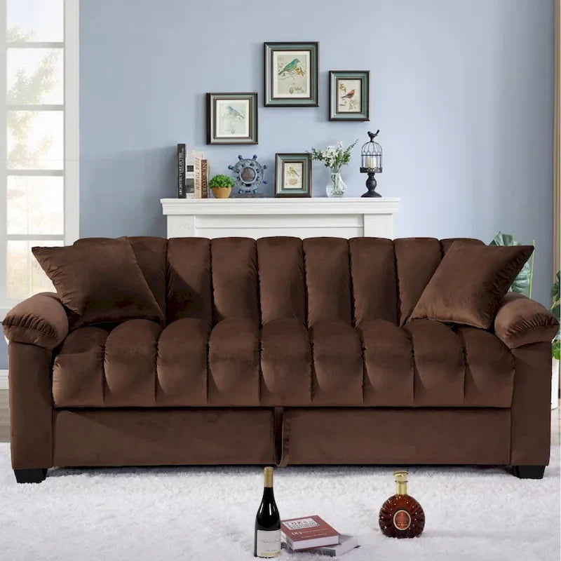 82.7 Velvet Storage Convertible Sofa Sleeper Couch with 2 Pillows